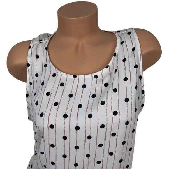 Dalia White Polka Dot Printed Sleeveless Top Blouse High Neck Flowy Shirt XL - Picture 2 of 6